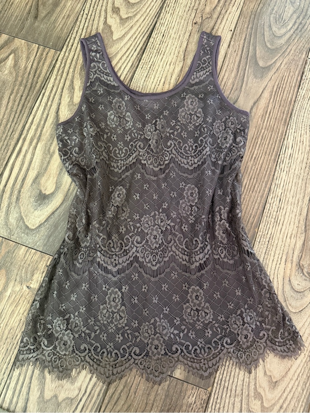 Maurices Lace Overlay Scoop Neck Tank - Brown - Picture 7 of 9